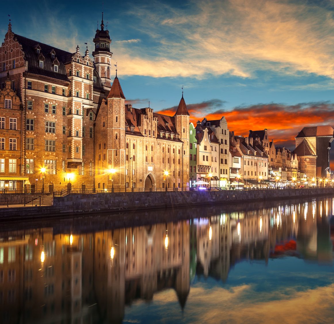 The riverside with the characteristic Crane of Gdansk, Poland.
